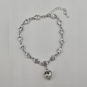 Swarovski Elements Silver Heart Charm Bracelet Made w Swarovski Crystals
